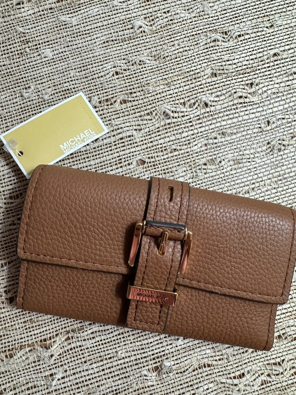 Michael Kors Nolita Flap Trifold Brown Leather Wallet NWT